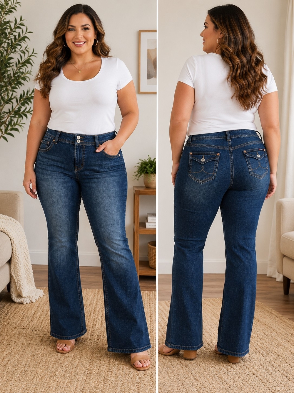 Angels 24W Dark Wash Stretch Bootcut Jeans Flap Pocket Plus Size